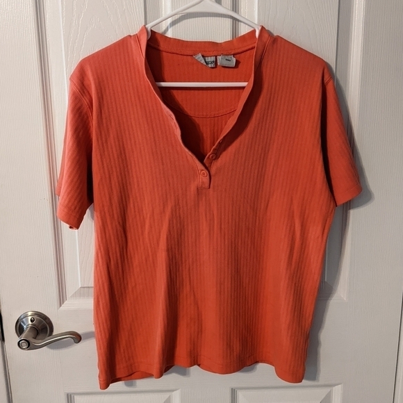 Retro Ribbed Orange 1/4 Button Short Sleeve Top from Cabin Creek Size Medium - Picture 1 of 7